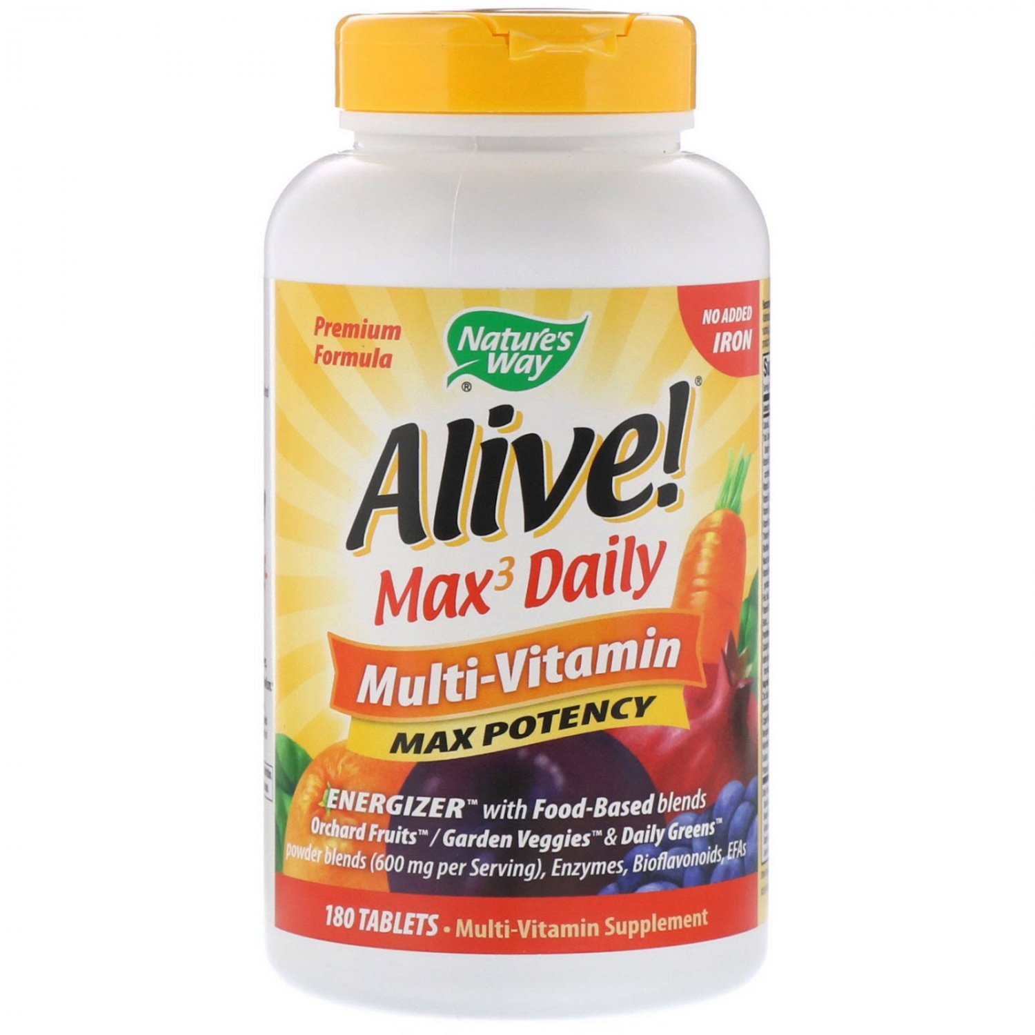 Nature's Way, Alive! Max3 Daily Multi-Vitamin, No Added Iron, 180 Tablets
