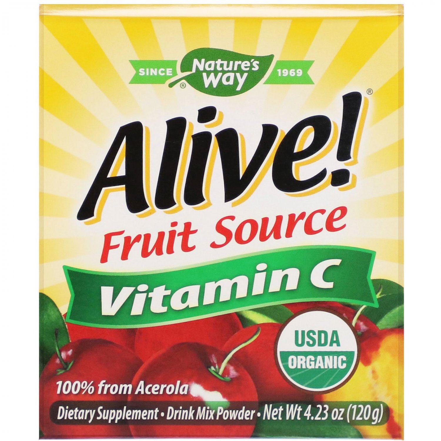 Nature's Way, Alive!, Fruit Source, Vitamin C, Drink Mix Pow, Orgi Acerola Fruit , 4.23 oz (120 g)