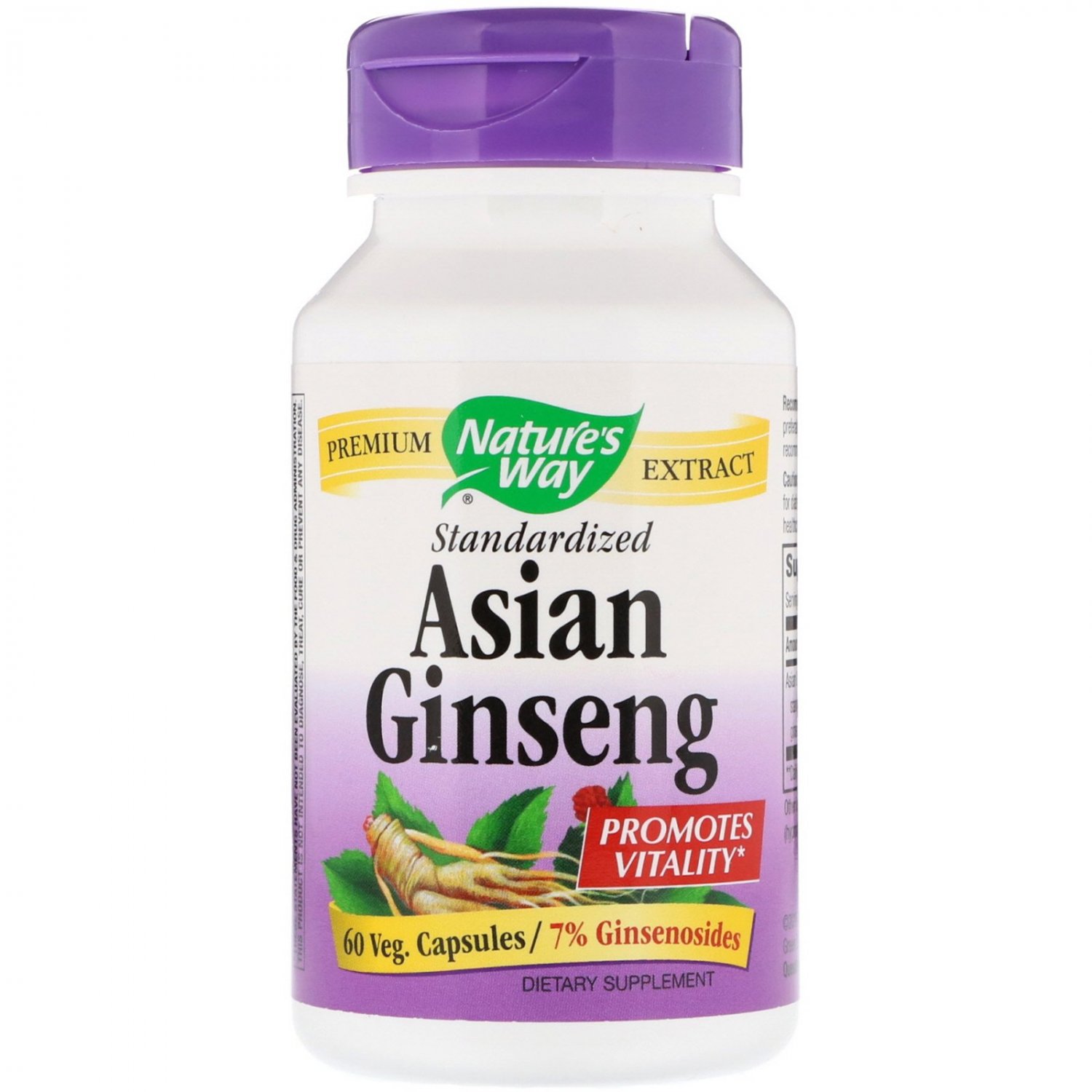 Nature's Way, Asian Ginseng, Standardized, 60 Veggie Caps