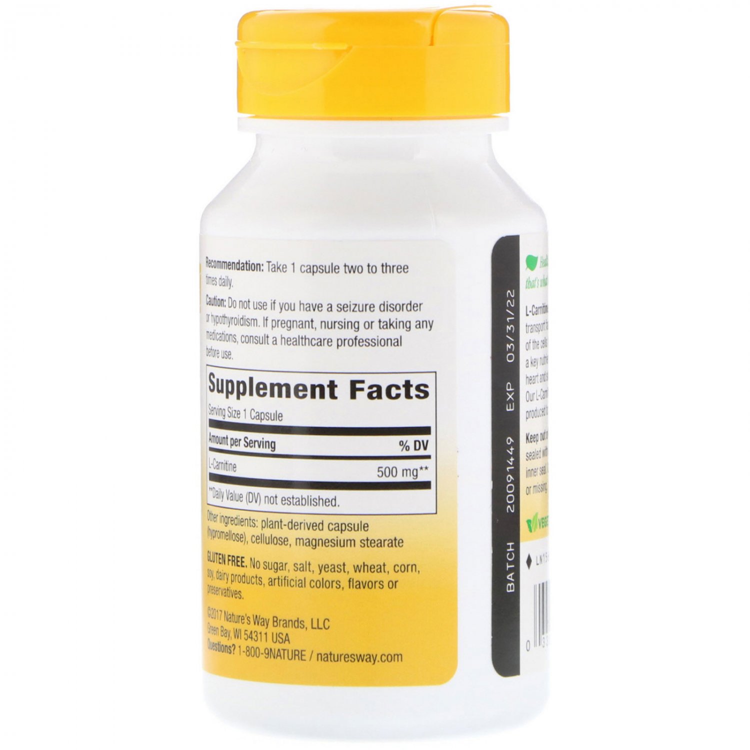 Nature's Way, LCarnitine, 500 mg, 60 Vegetarian Capsules