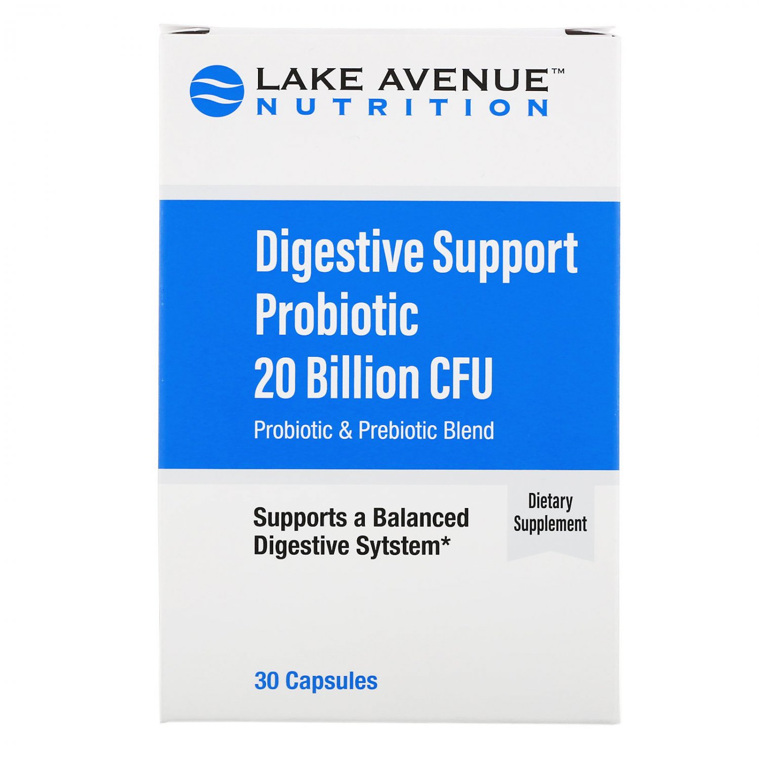 Lake Avenue Nutrition, Digestive Support Probiotic, Probiotic  Blend, 20 Billion CFUs, 30 Caps