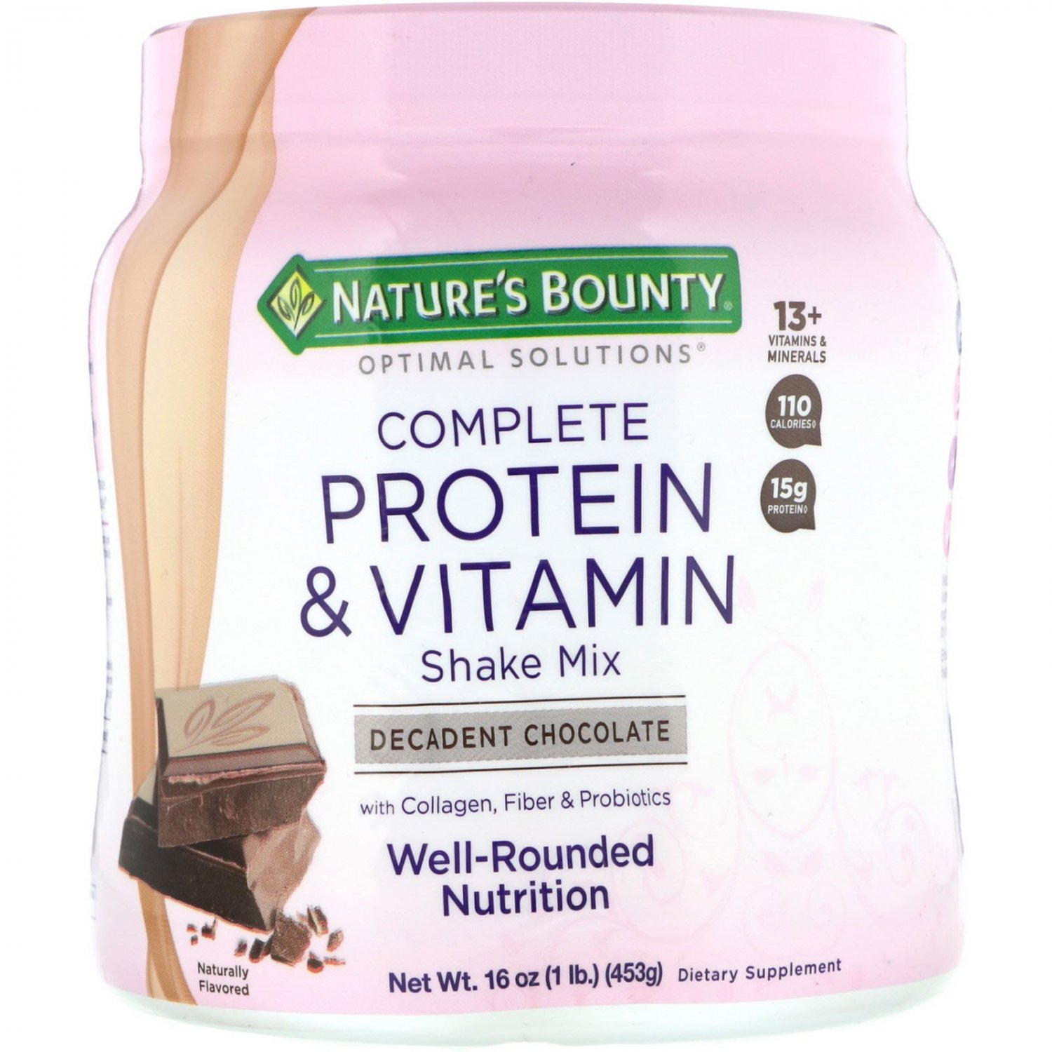 Nature's Bounty, Optimal Solu, Complete Protein & Vitamin Shake Mix, Decadent Cho, 16 oz (453 g)