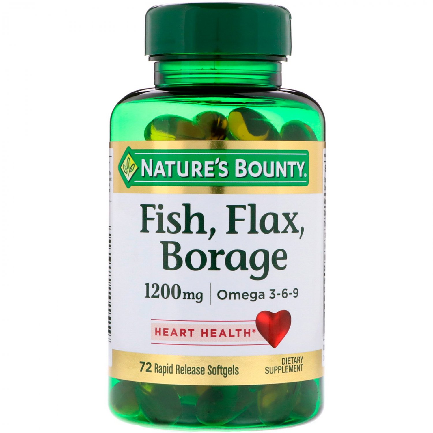 Nature's Bounty, Fish, Flax, Borage, 1,200 mg, 72 Rapid Release Softgels