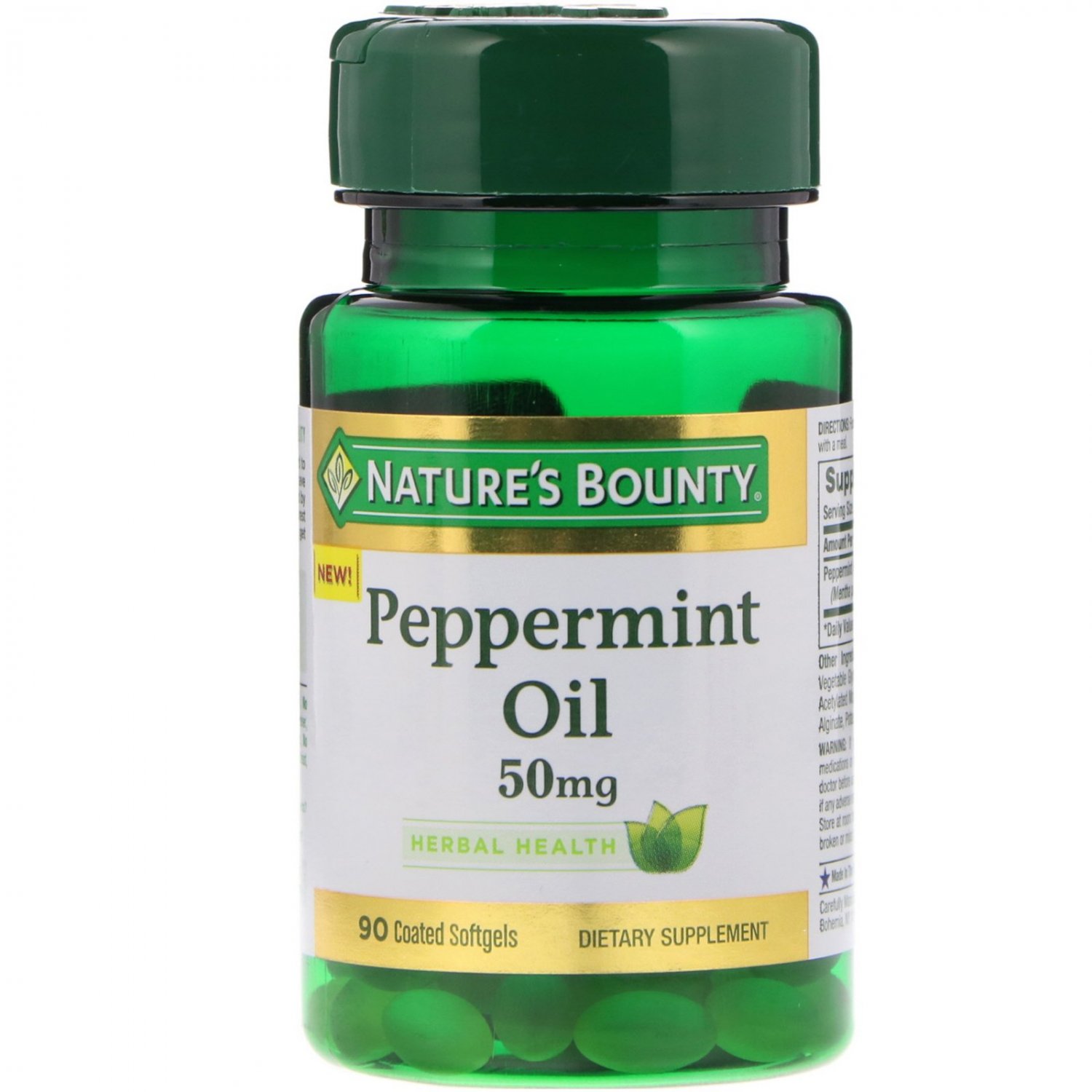 Nature's Bounty, Peppermint Oil, 50 mg, 90 Coated Softgels