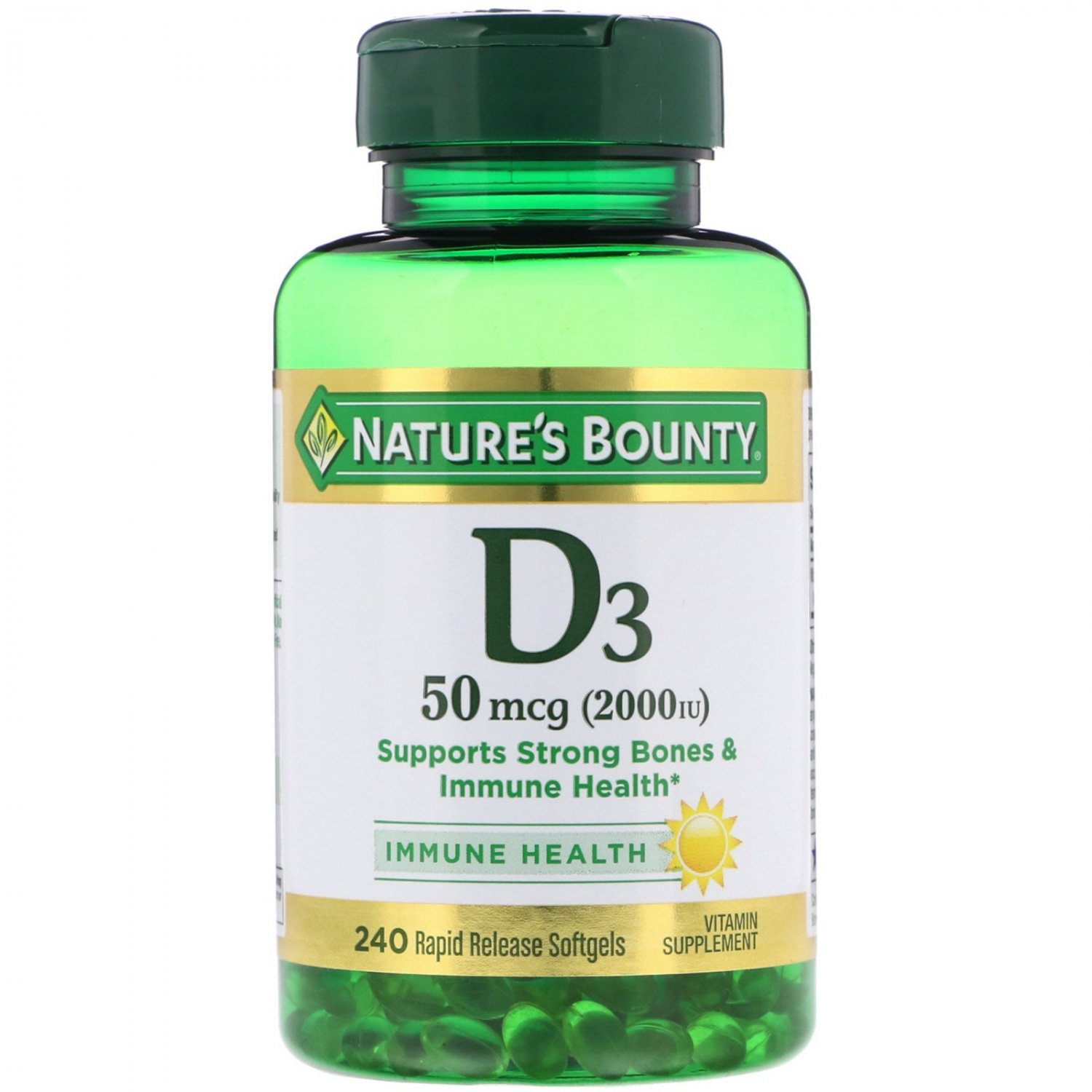 Nature's Bounty, D3, Immune Health, 50 mcg (2,000 IU), 240 Rapid ...