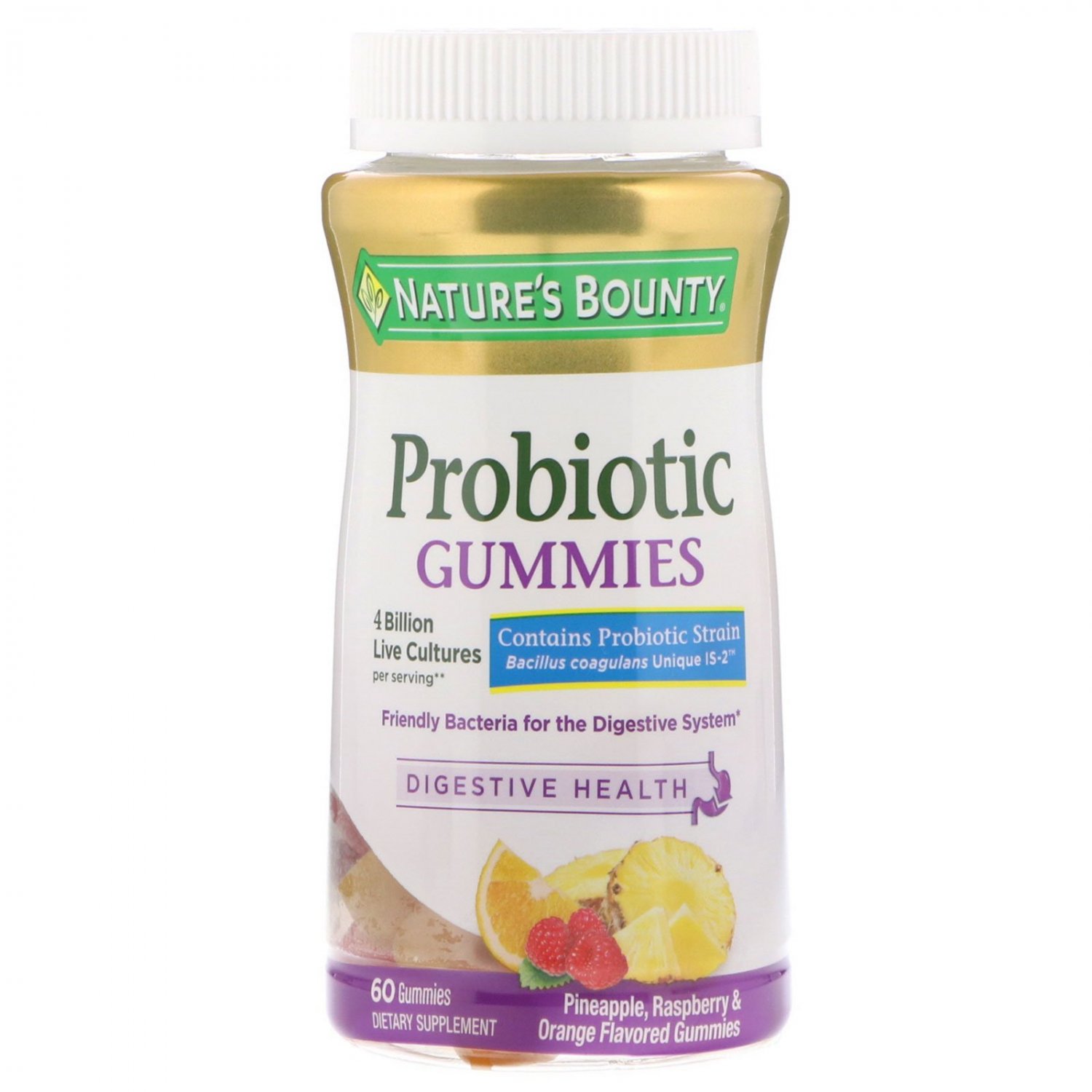 Nature's Bounty, Probiotic Gummies, Pineapple, Raspberry & Orange , 4 Billion Live Cultures, 60 Gumy