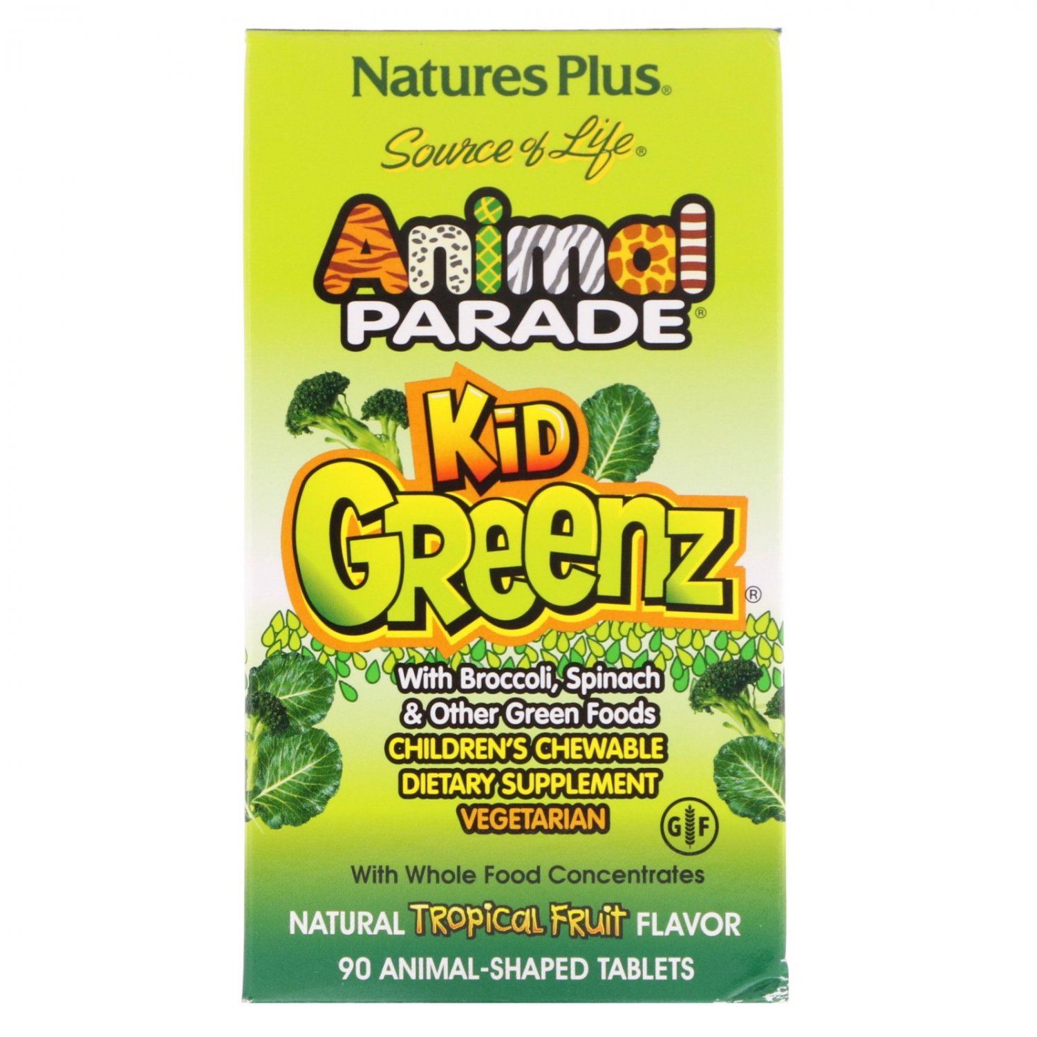 Nature's Plus, Animal Parade, Kid Greenz with Broccoli, Spinach, Tropical Fruit Flav, 90Tab