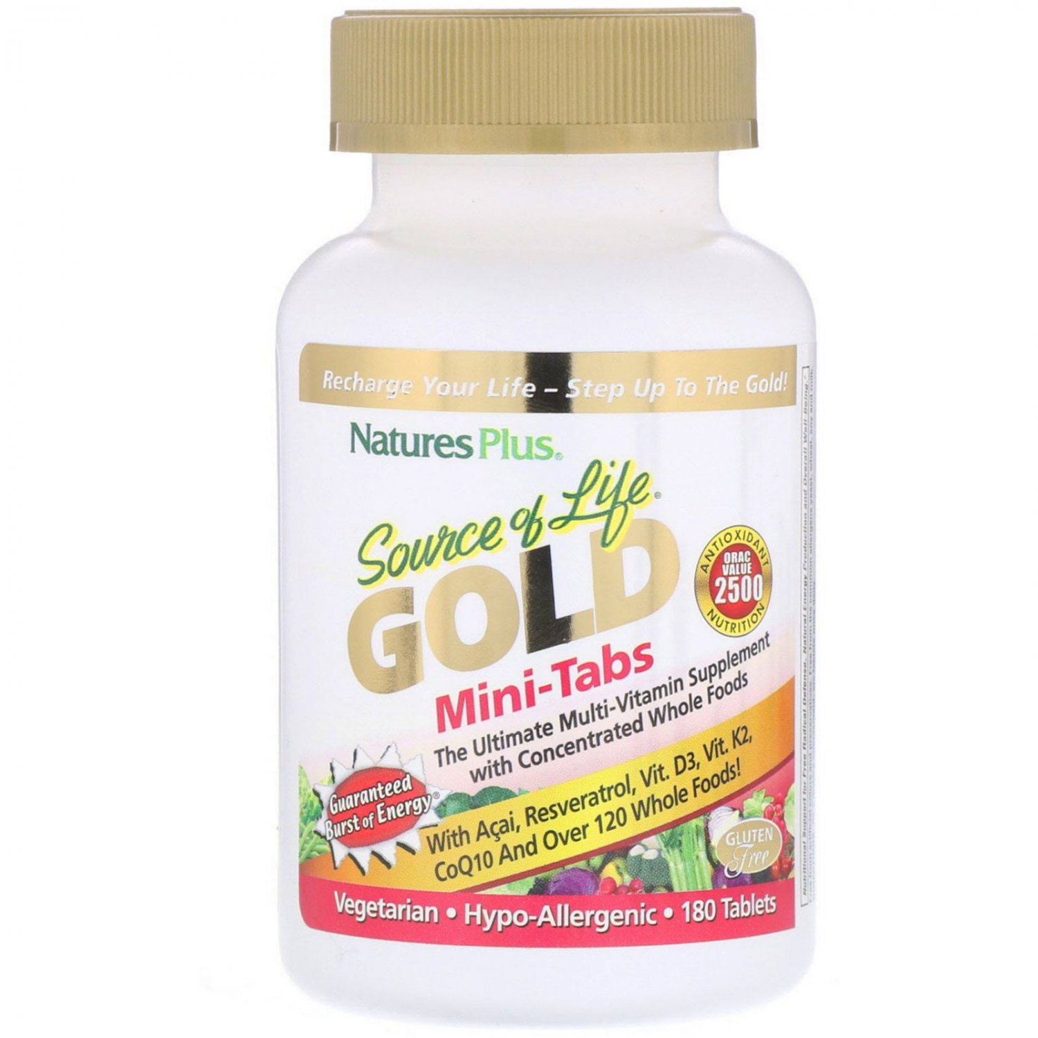 Nature's Plus,Gold, Mini-Tabs, The Ultimate MultiVitamin Supp with Concentrated 180 Tab