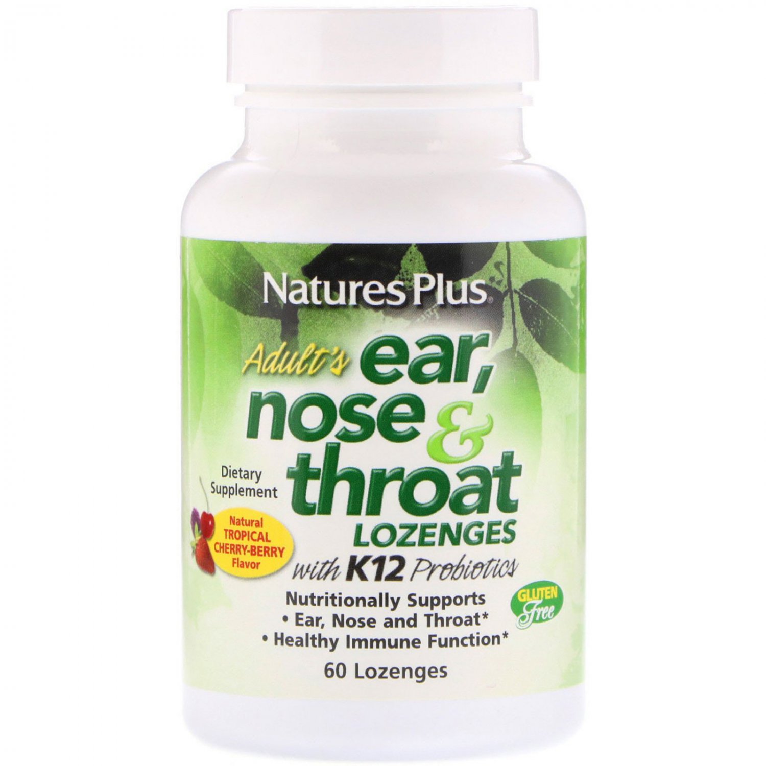 Nature's Plus, Adult's Ear, Nose & Throat Lozenges, Natural Tropical Cherry Berry, 60 Lozenges
