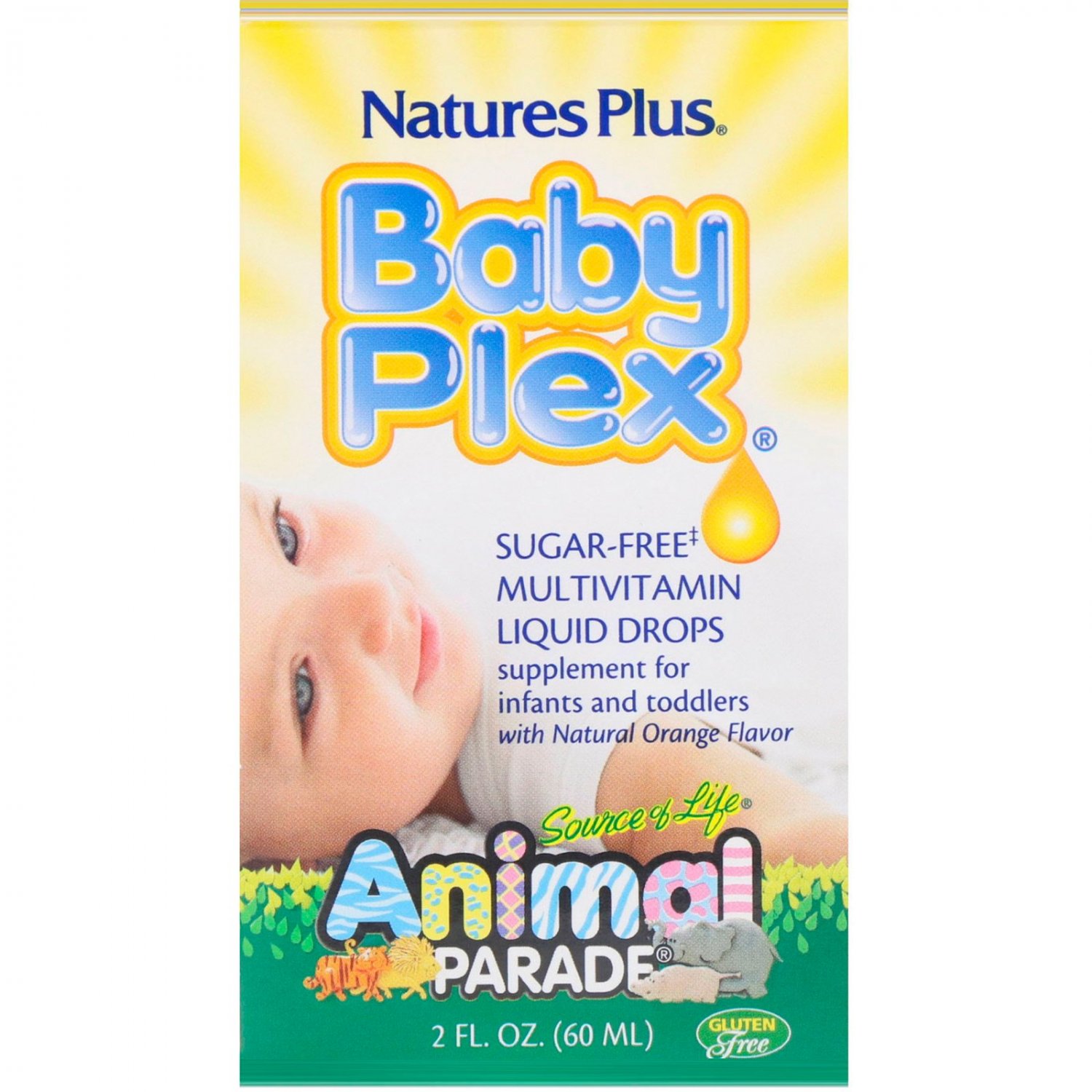 Nature's Plus, Animal Parade, Baby Plex, Sugar Free Multivitamin Liquid Drops 2 fl oz (60 ml)