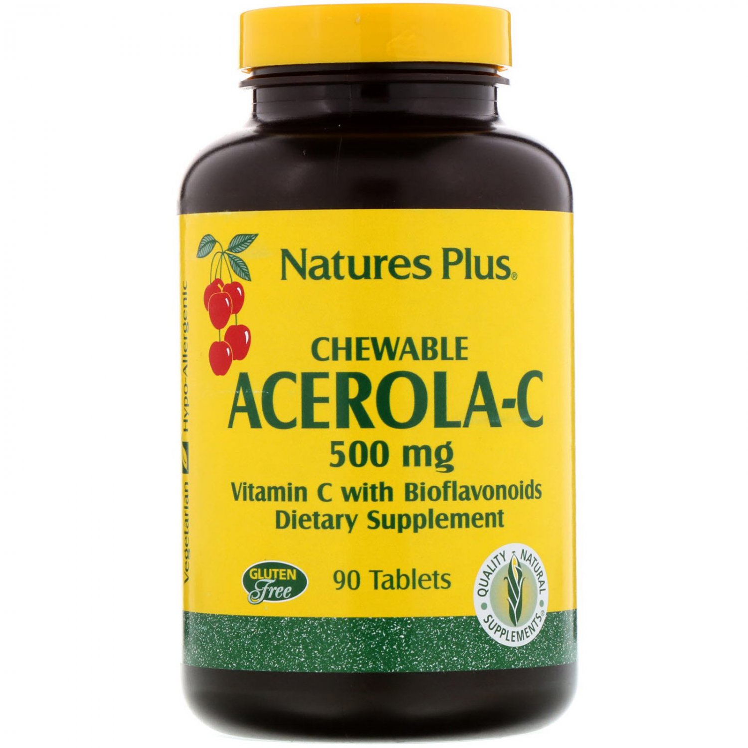 Nature's Plus, Chewable Acerola-C, Vitamin C with Bioflavonoids, 500 mg, 90 Tablets