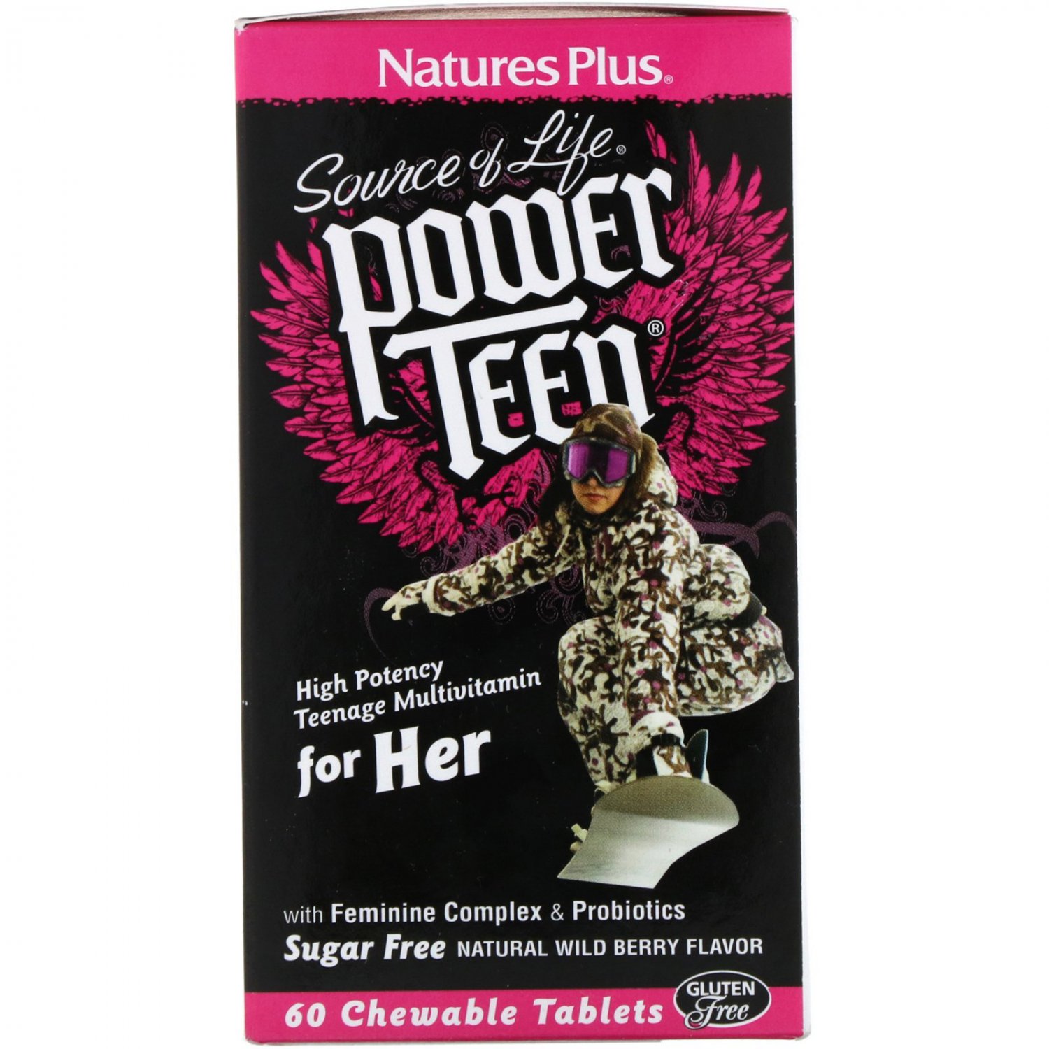 Nature's Plus, Power Teen, For Her, Sugar Free, Natural Wild Berry Flavor, 60 Chew Tab