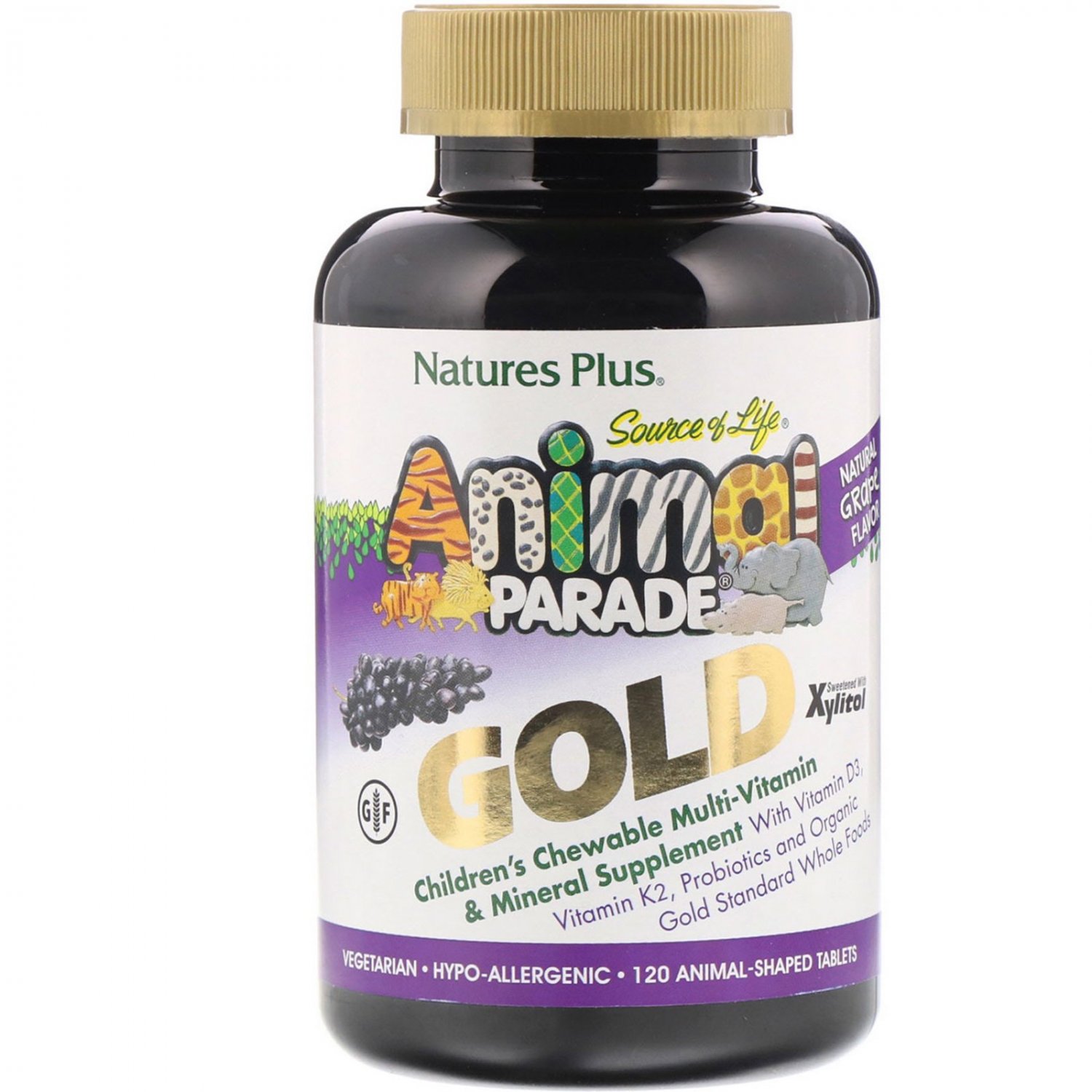 Nature's Plus, Animal Parade, Gold, Children's Chew Grape Flavor, 120 Animal-Shaped Tab