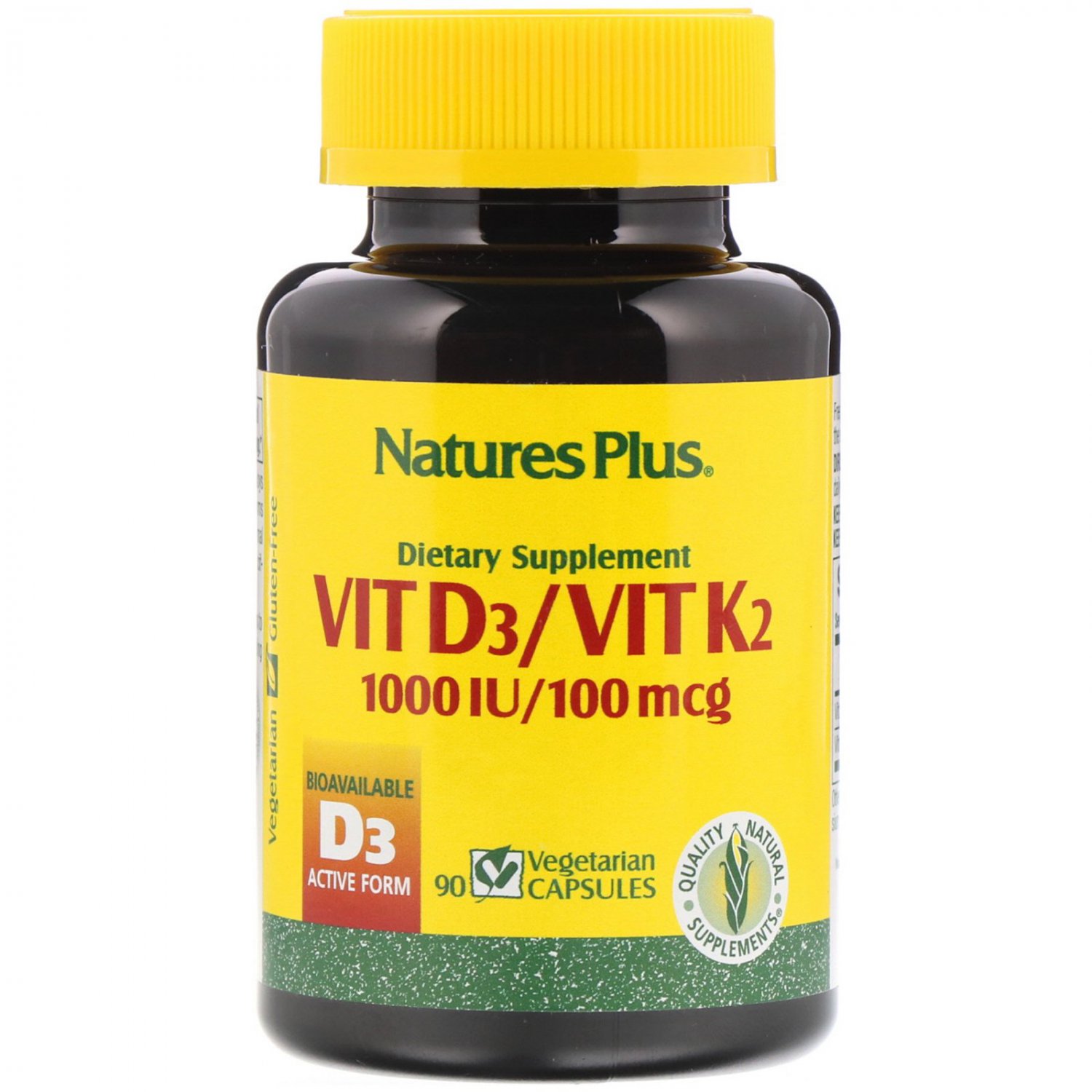 Nature's Plus, Vit D3/Vit K2, 1000 IU/100 mcg, 90 Vegetarian Capsules