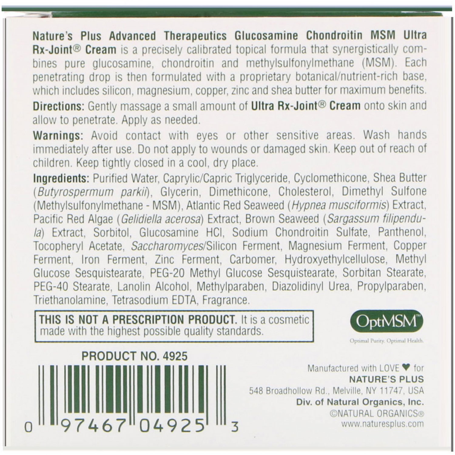 Nature's Plus, Advanced Therapeutics, Glucosamine MSM, Ultra RxJoint