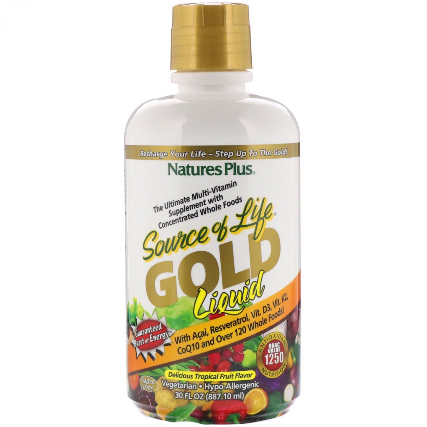 Nature's Plus, Source of Life, Gold Liquid, Delicious Tropical Fruit Flavor, 30 fl oz (887.10 ml)