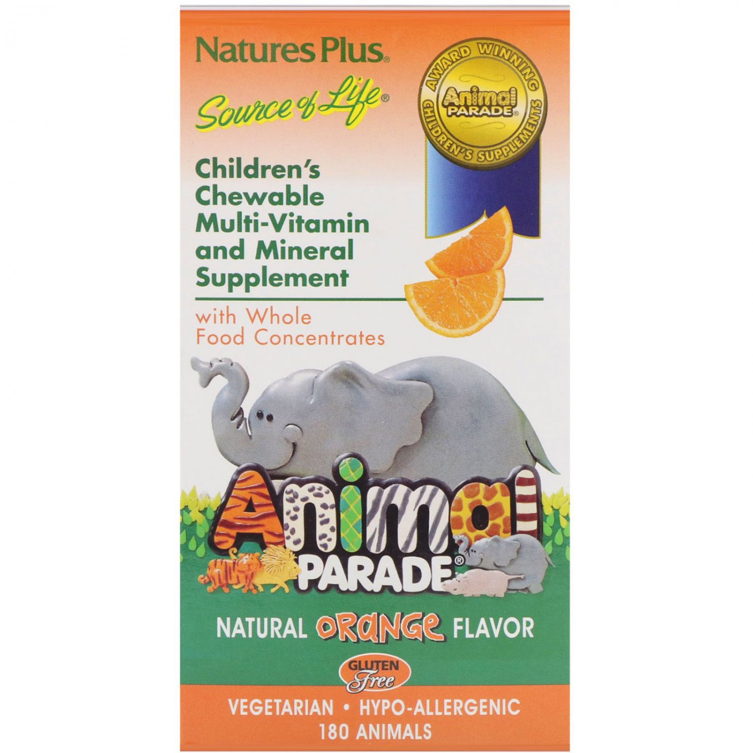 Nature's Plus, Source of Life, Animal Parade, Children's Chewable Natural Orange Flavor, 180 Animals