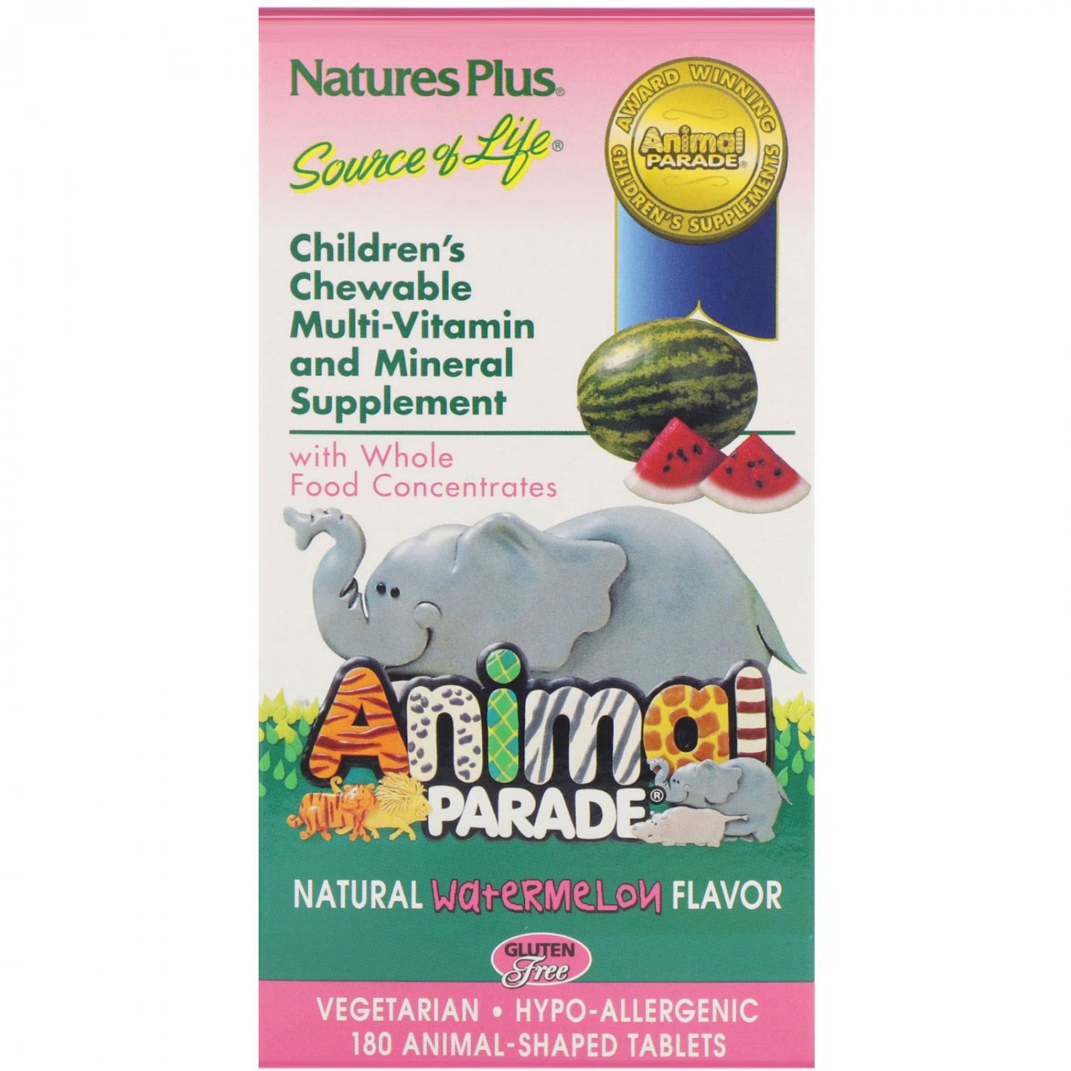 Nature's Plus, Source of Life, Animal Parade, Children's Chewable, 180 Animal-Shaped Tablets