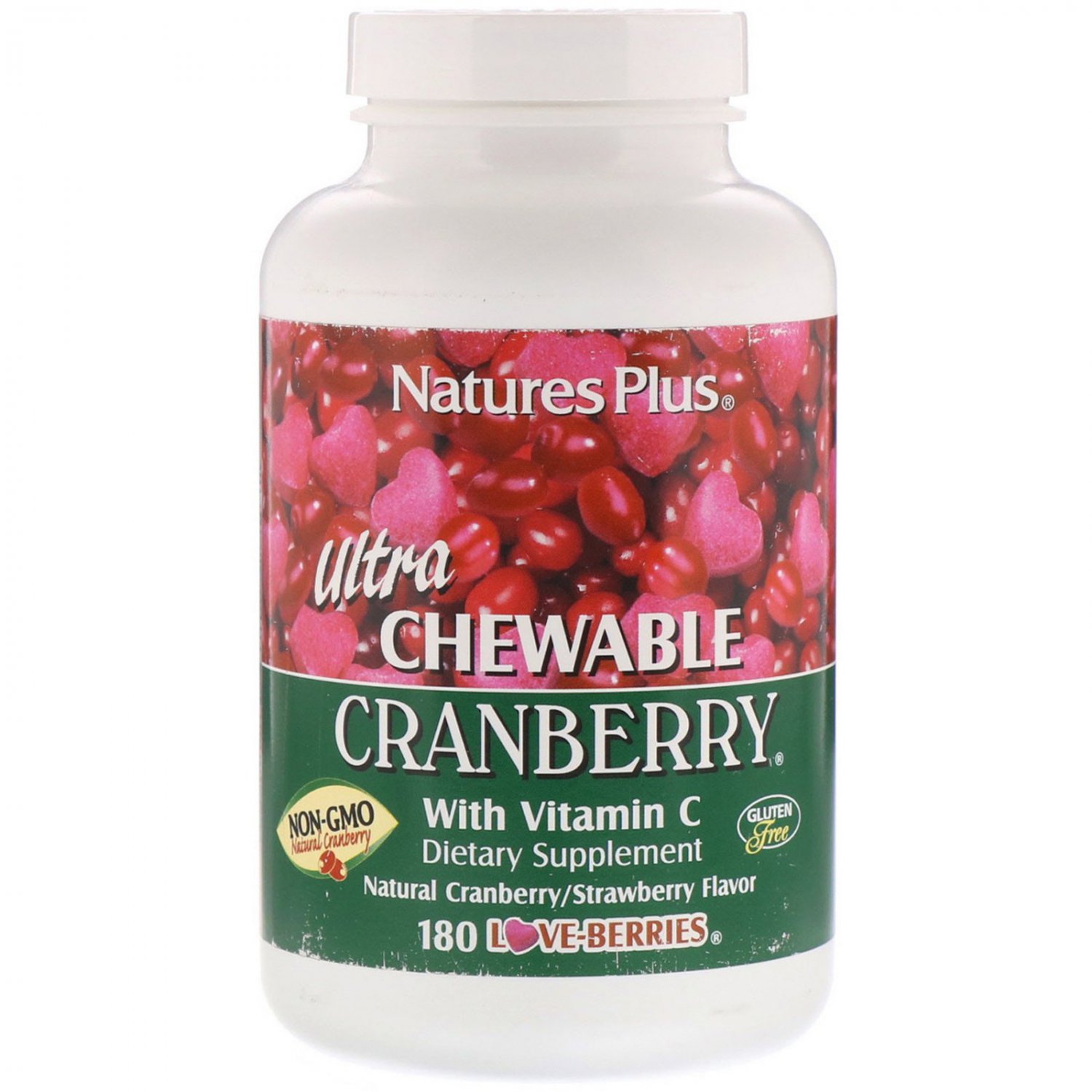 Nature's Plus, Ultra Chewable Cranberry with Vitamin C,  Strawberry Flavor, 180 Love-Berries