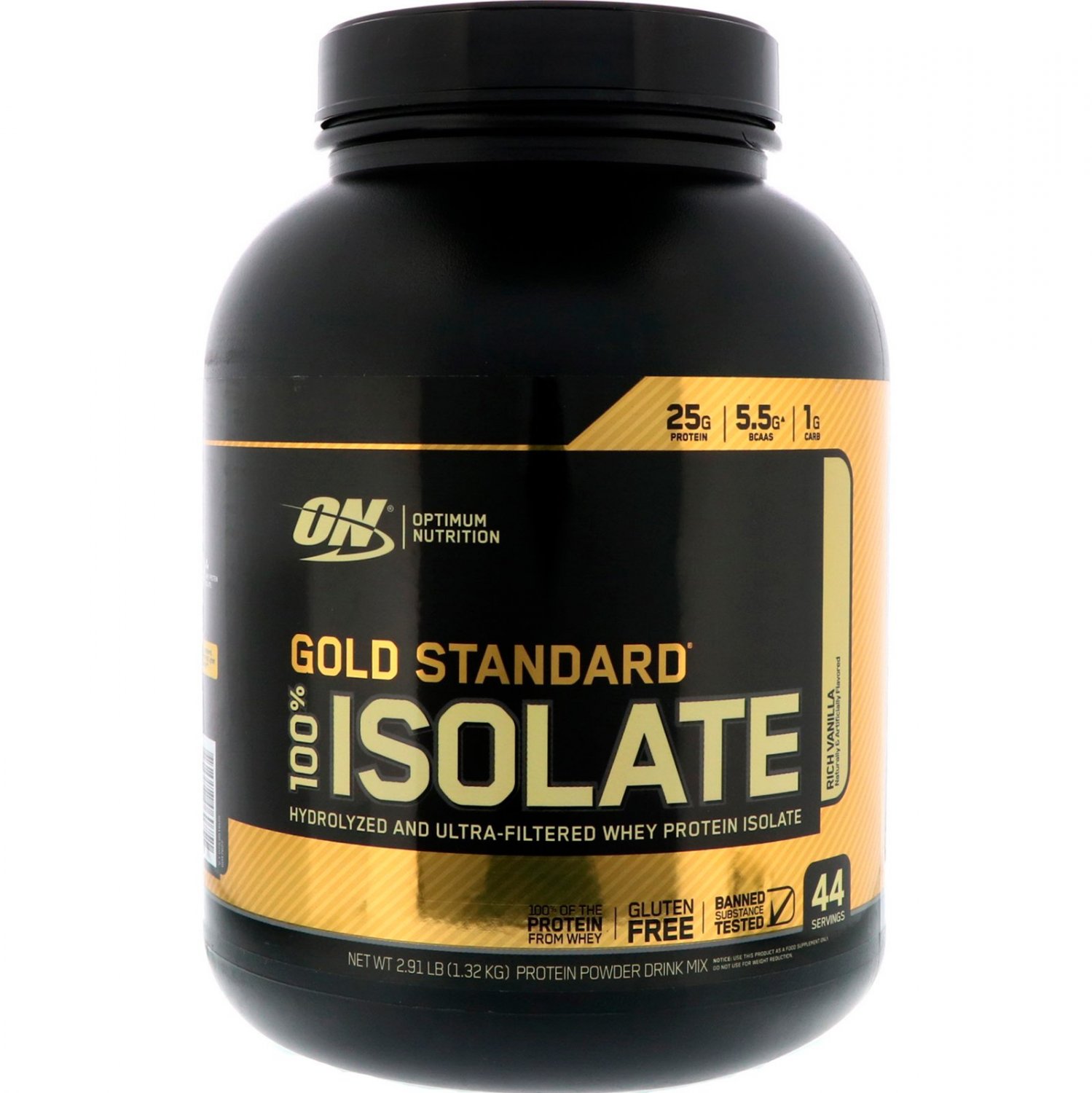 Optimum Nutrition, Gold Standard, 100% Isolate, Rich Vanilla, 2.91 lbs (1.32 kg)