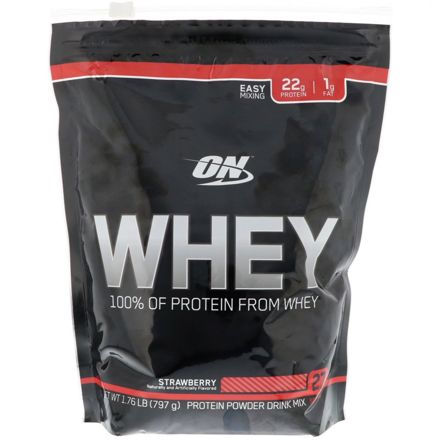 Optimum Nutrition, Whey, 100 of Protein from Whey, Strawberry, 1.76 lb