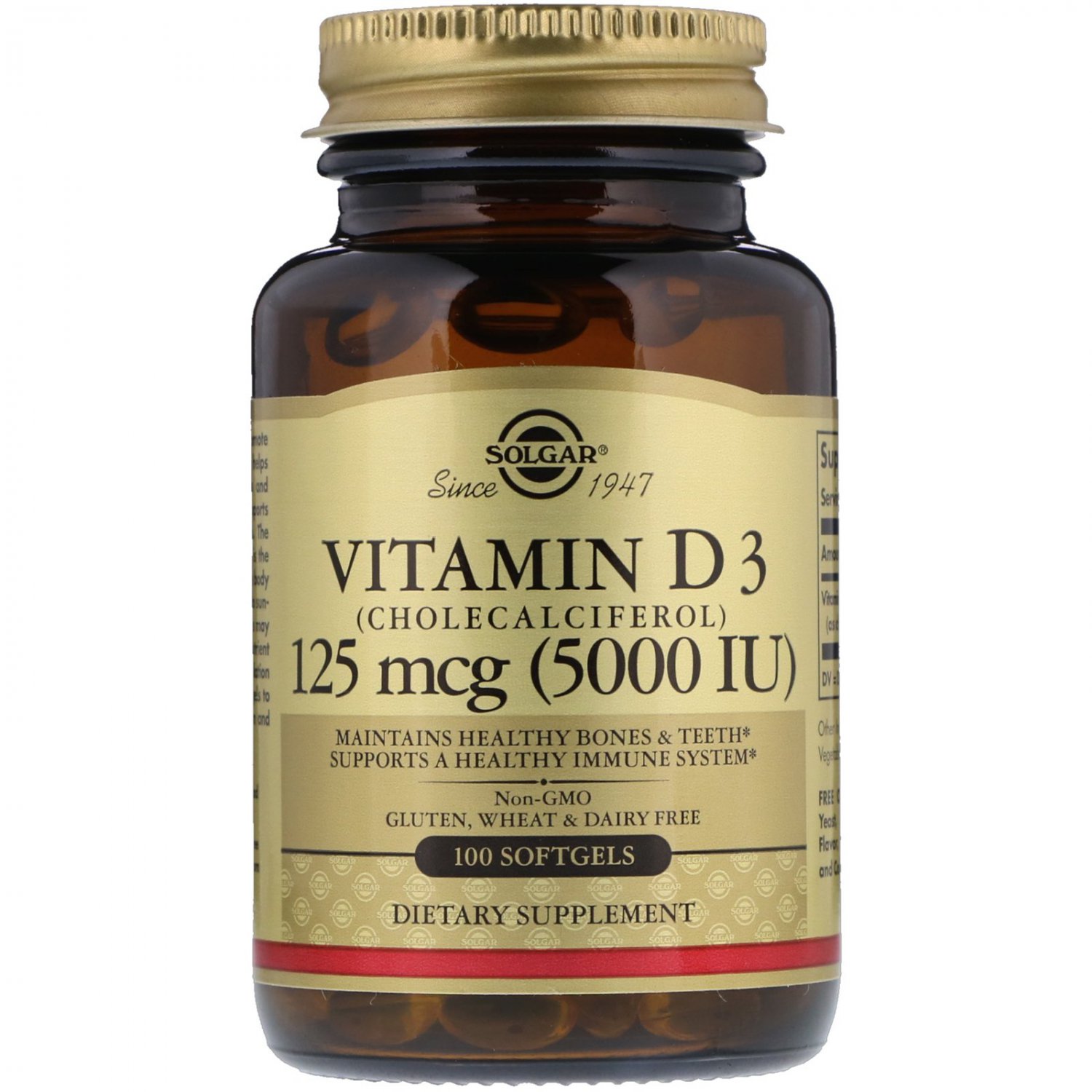 Solgar, Vitamin D3 (Cholecalciferol), 125 mcg (5,000 IU), 100 Softgels