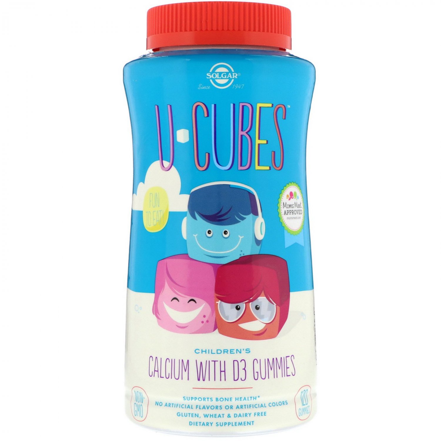 Solgar, U-Cubes, Children's Calcium With D3, Pink Lemonade, Blueberry, Strawberry Flavors, 120 Gummy