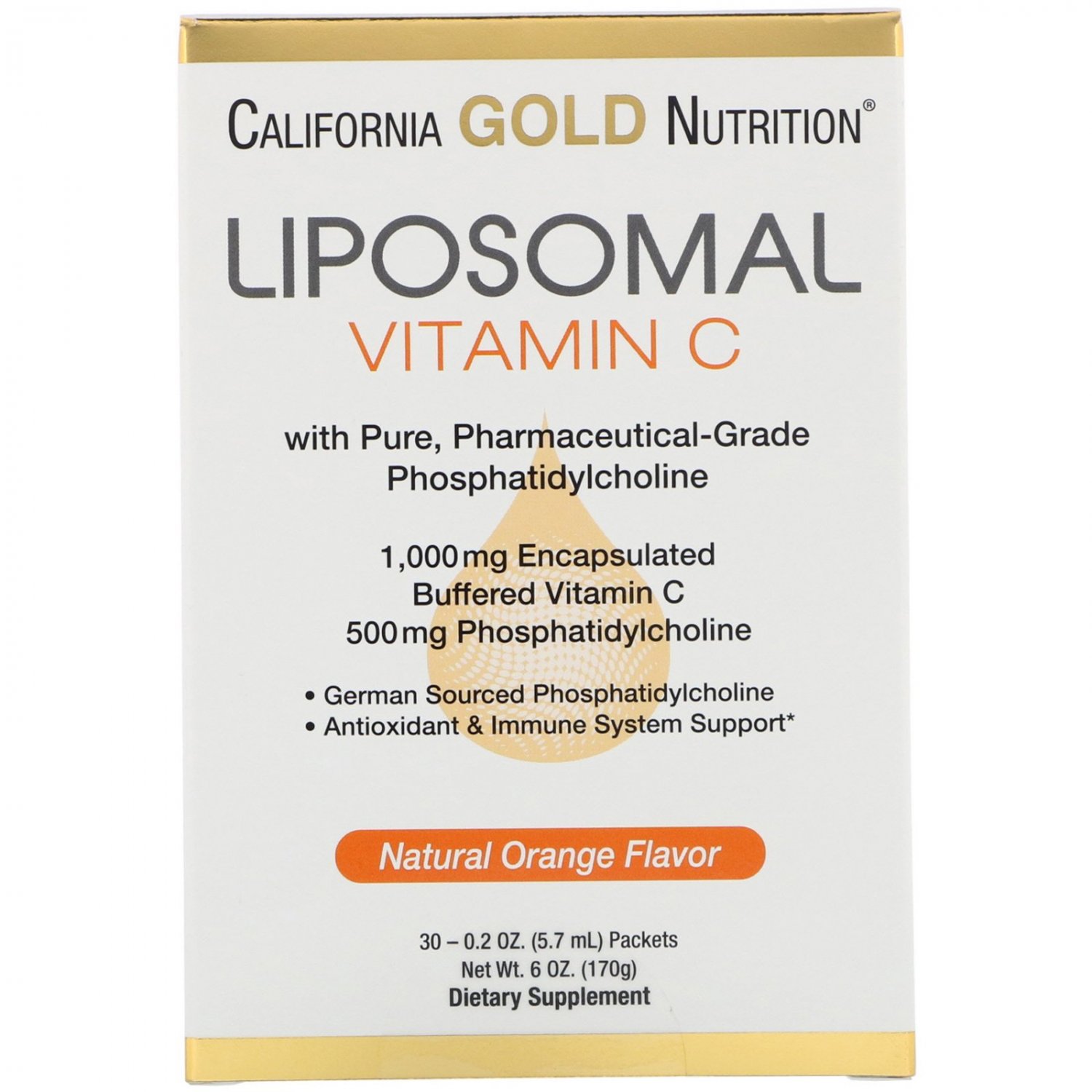 California Gold Nutrition, Liposomal Vitamin C,Orange Flavor, 1000 mg, 30 Packets, 0.2 oz