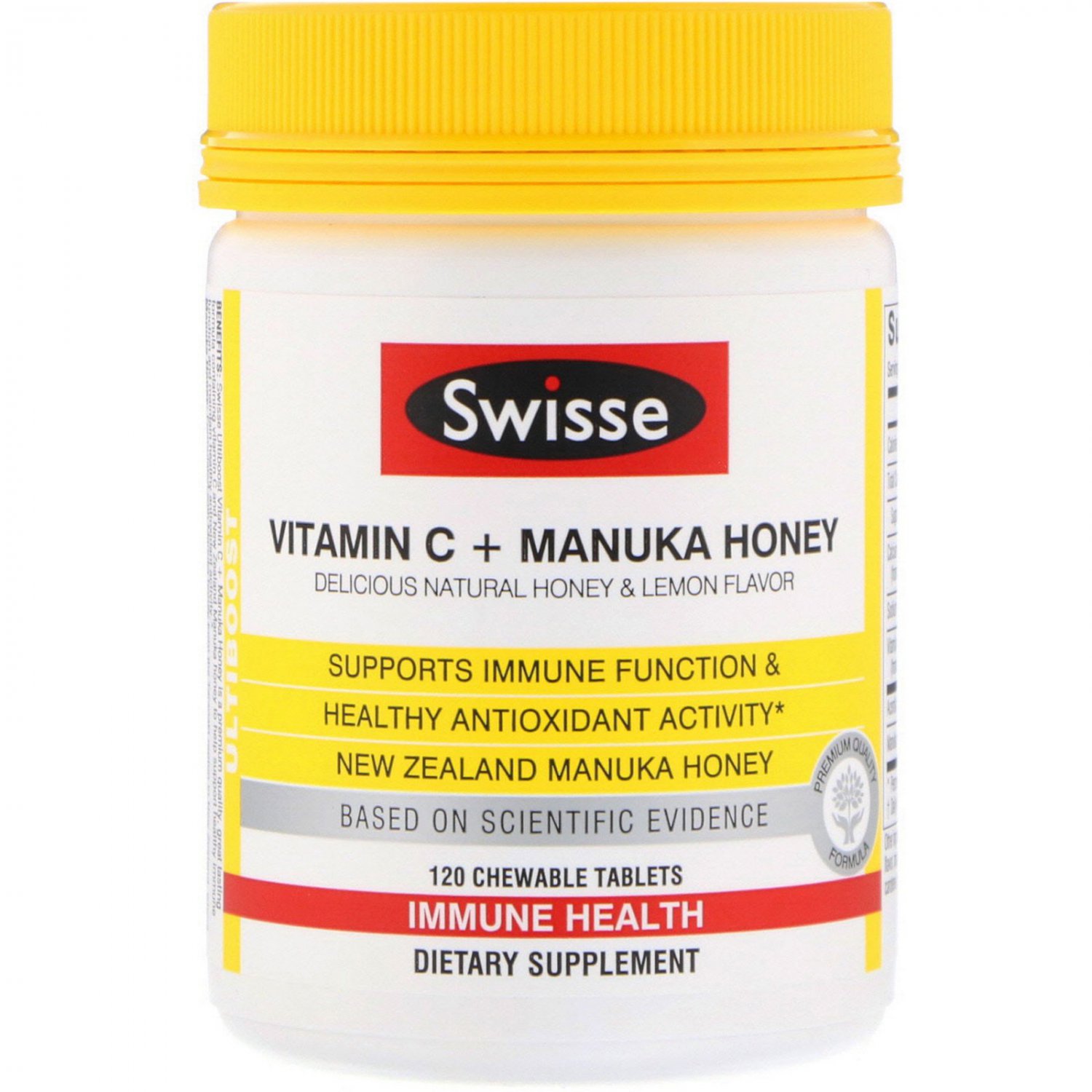 Swisse, Ultiboost, Vitamin C + Manuka Honey, Natural Honey & Lemon Flavor, 120 Chewable Tablets