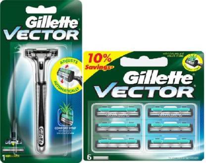 Gillette Vector Plus 1 razor + 25 Cartridges, Manual Shaving Razor ...