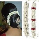 Gajra Hair Bun, 2 Different Artificial White & Red Women Garland Mogra Flower