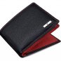 Genuine Leather RFID Blocking Slim Men's Bifold Center Flap Black and Red Wallet