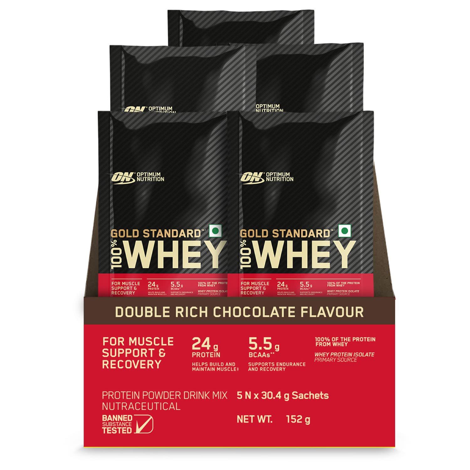 Optimum Nutrition Gold Standard 100% Whey Protein 5X30.4g, Double Rich Chocolate