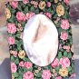 -- photo frame, floral fabric padded, oval opening, free standing, for 8" x 10"