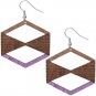 Purple Brown Geometric Wooden Earrings