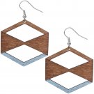 Light Blue Brown Geometric Wooden Earrings