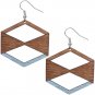 Light Blue Brown Geometric Wooden Earrings