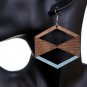 Light Blue Brown Geometric Wooden Earrings