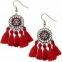 Red Tassel Fringe Drop Earrings