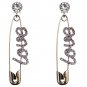 Gold Large Love Safety Pin Earrings