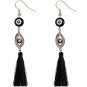 Black Evil Eye Beaded Tassel Drop Earrings
