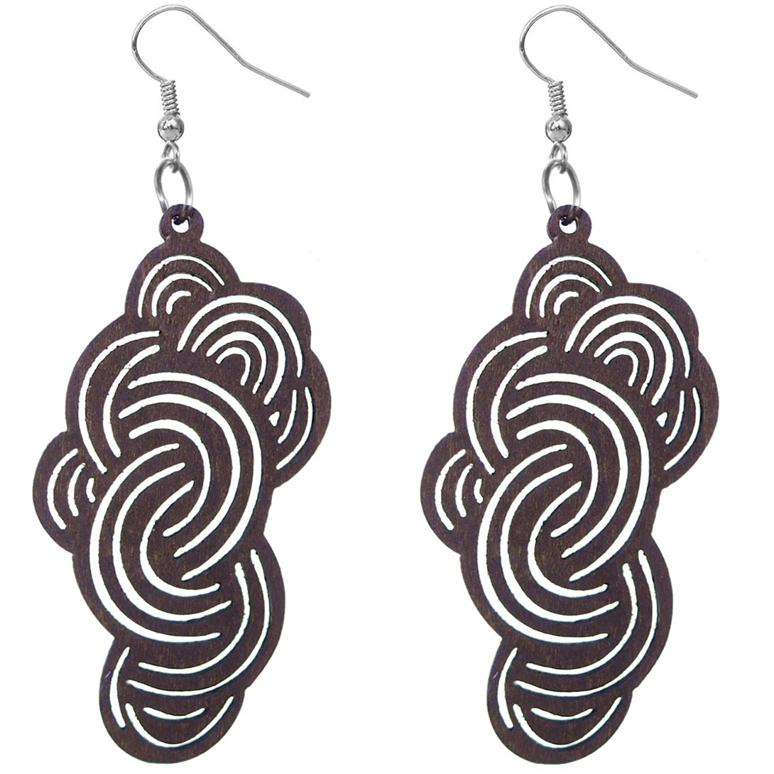 Dark Brown Swirly Cloud Wooden Earrings