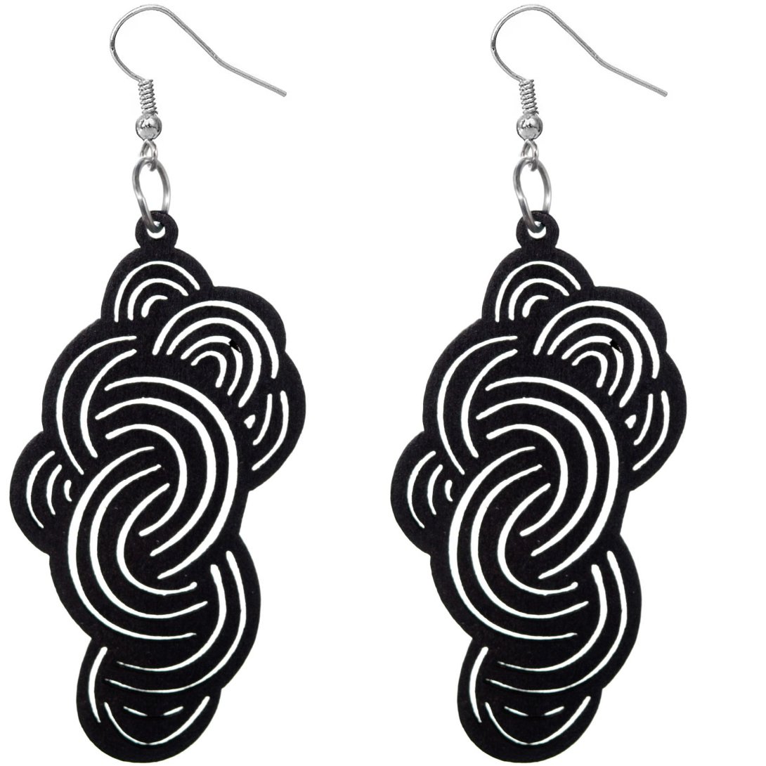 Black Swirly Cloud Wooden Earrings