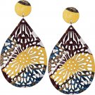 Brown Yellow Evil Eye Wooden Earrings