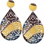Brown Yellow Evil Eye Wooden Earrings