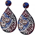 Blue Brown Evil Eye Wooden Earrings