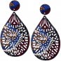 Blue Brown Evil Eye Wooden Earrings