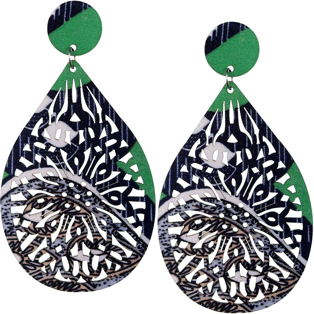 Green Blue Evil Eye Wooden Earrings