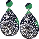 Green Blue Evil Eye Wooden Earrings