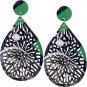 Green Blue Evil Eye Wooden Earrings